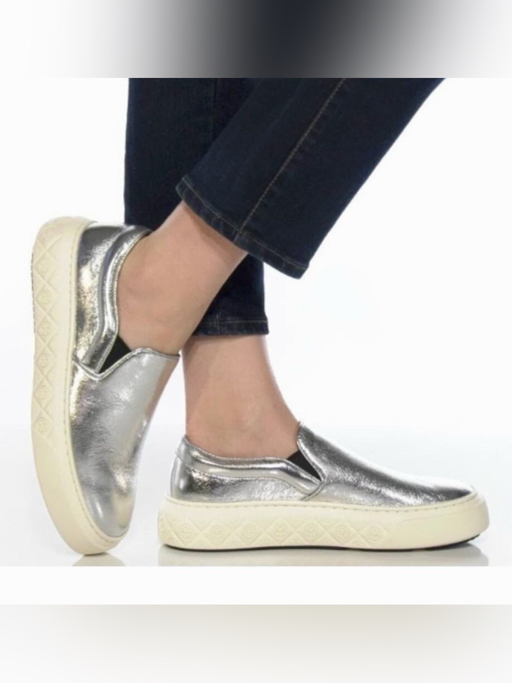 Tory Burch Ladybug Slip on Sneakers in Metallic Silver